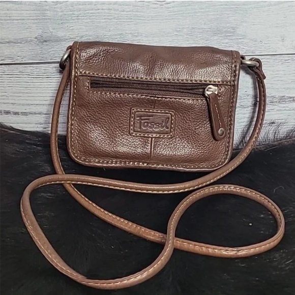 Vintage Fossil Mini Crossbody Handbag, Tan Brown Leather Crossbody Bag Purse, Sm - Picture 6 of 7